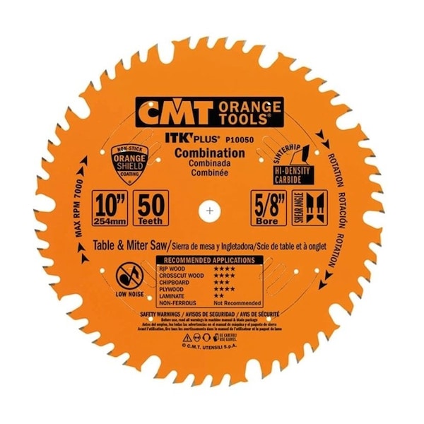 ITK Plus Combination Saw Blade, 10 x 50 Teeth, 1FTG+ 4ATB Teeth with Shear with 5/8-Inch bore